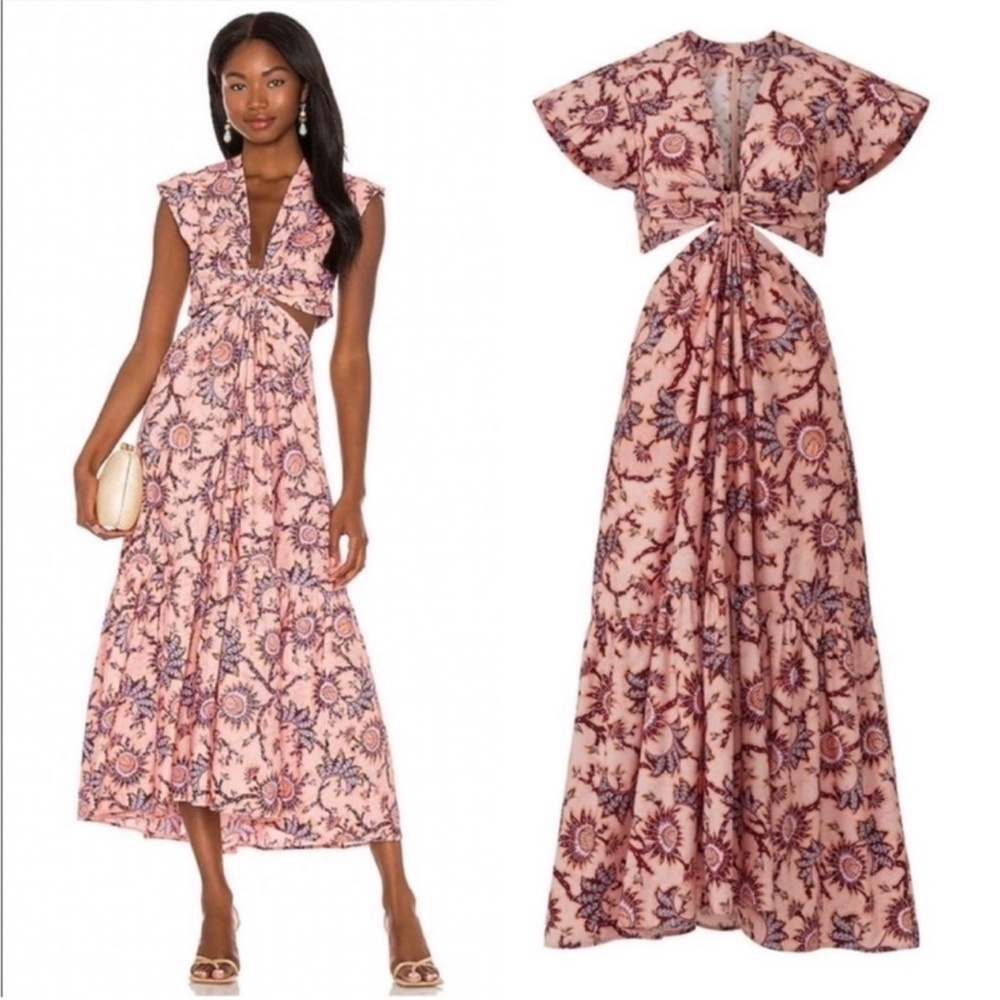A.L.C. Alexandria Cotton Dress Salmon Red Floral Carlinal Print in Size 6 - Picture 6 of 13